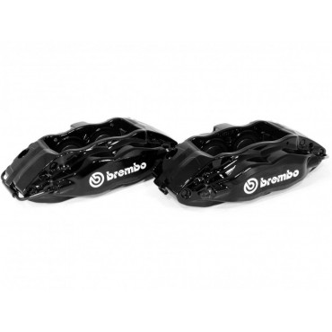 Комплект суппортов 2 шт. Brembo 4 поршня+адаптеры+армир. торм. шланги (2 шт) Черные VAG-B4B-GN3BK