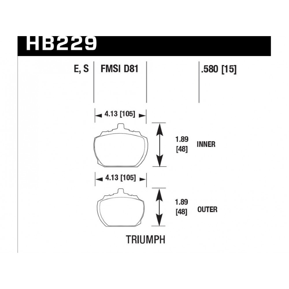Тормозные колодки HB229E.580 HAWK Blue 9012 Triumph 15 mm