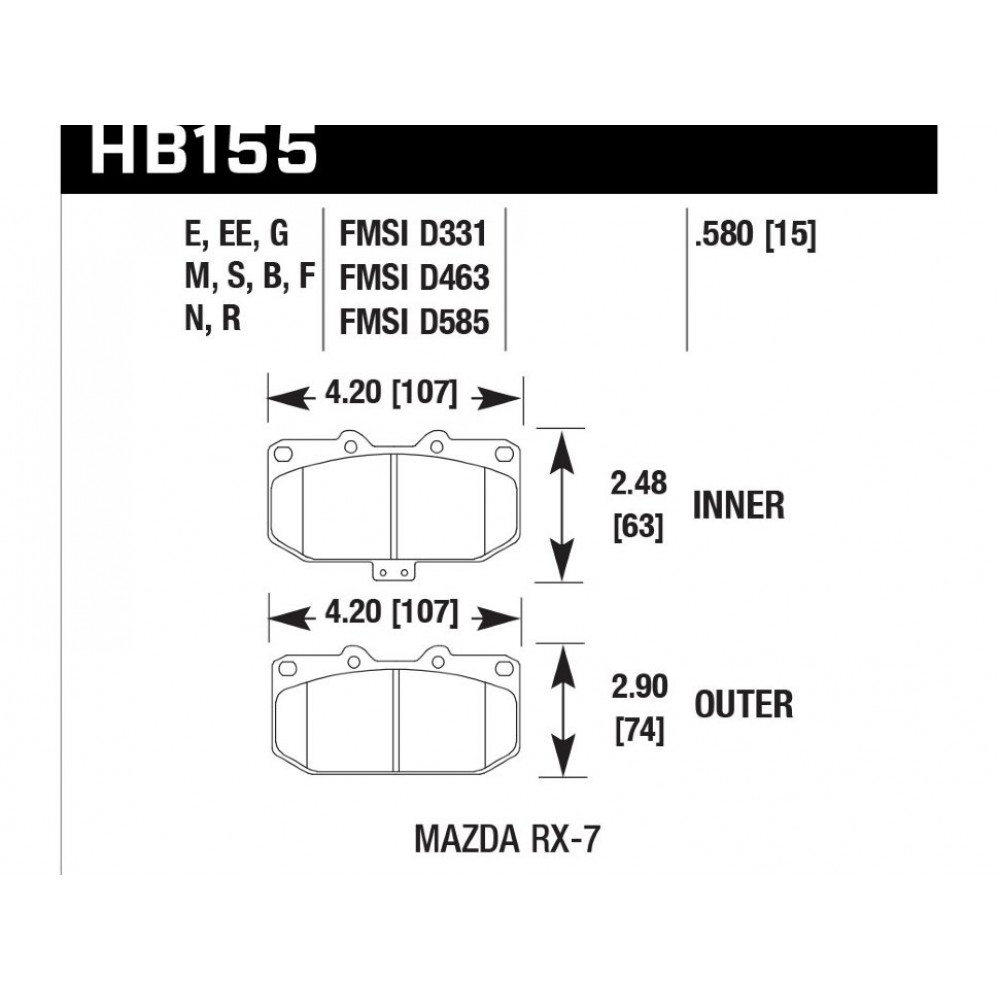 Тормозные колодки HB155B.580 HAWK Street 5.0 Передние Mazda RX-7