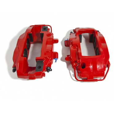 Комплект суппортов 2 шт. Brembo 4 поршня + адаптеры + армир. торм. шланги (2 шт) Красные VAG-B4B-GN3