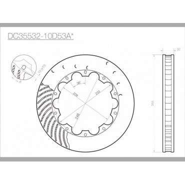 Ротор тормозного диска 355*32mm, DC Brakes DC35532-10D53AL, D крепеж, лев. (Brembo, JBT)