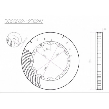 Ротор тормозного диска 355*32mm, DC Brakes DC35532-12B62AL, крепеж под болты, левый